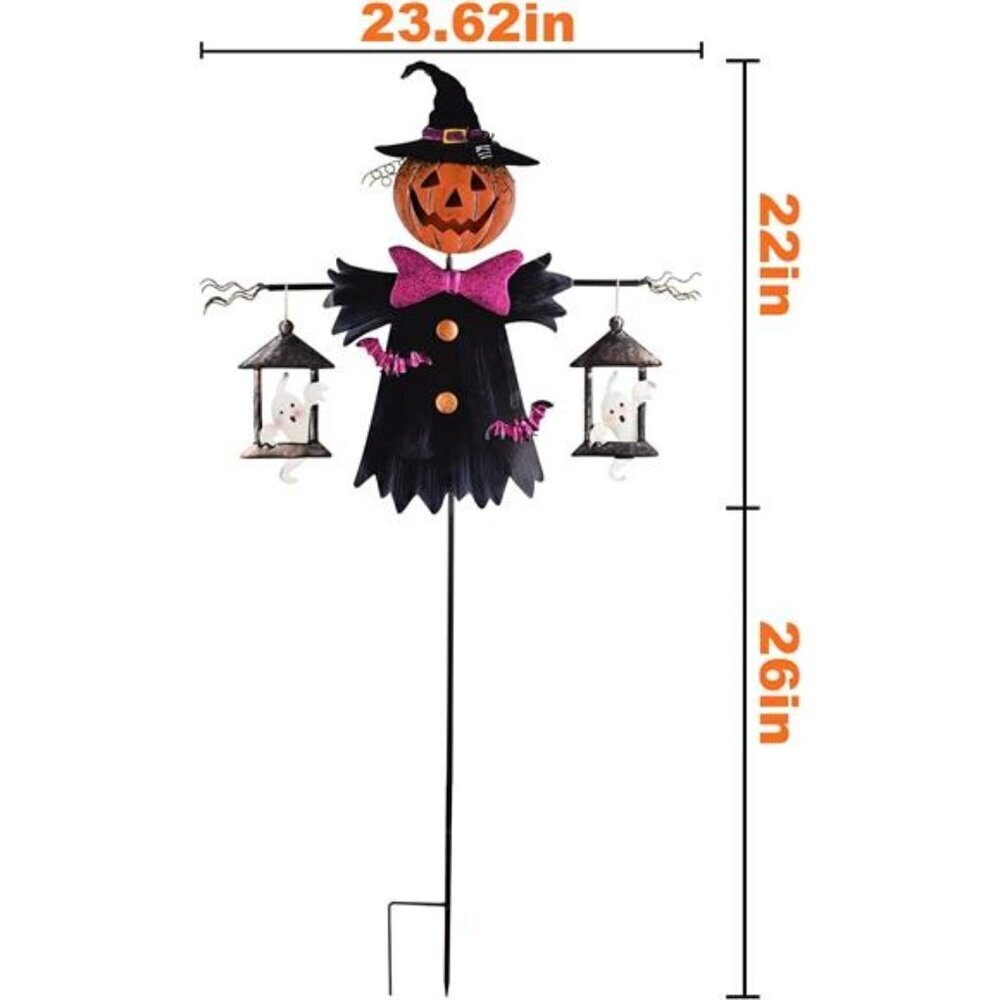 Solar Halloween Yard Decoration Iron Scarecrow Jack O'Lantern - Picture 2 of 5